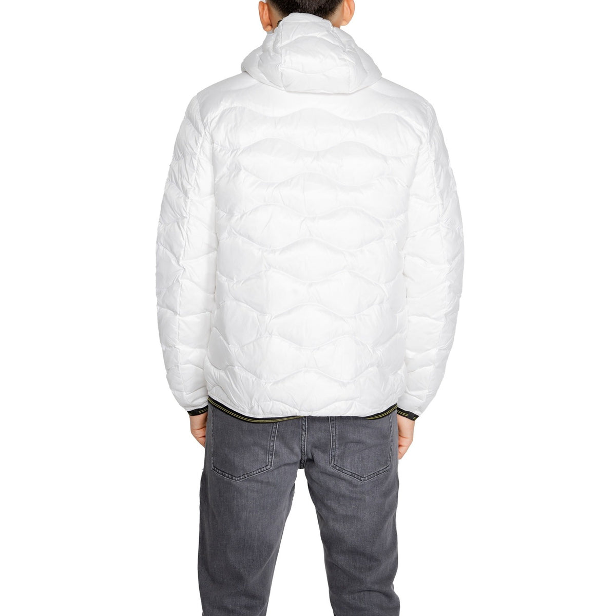 Blauer Gewatteerde jas van nylon met capuchon – Wit