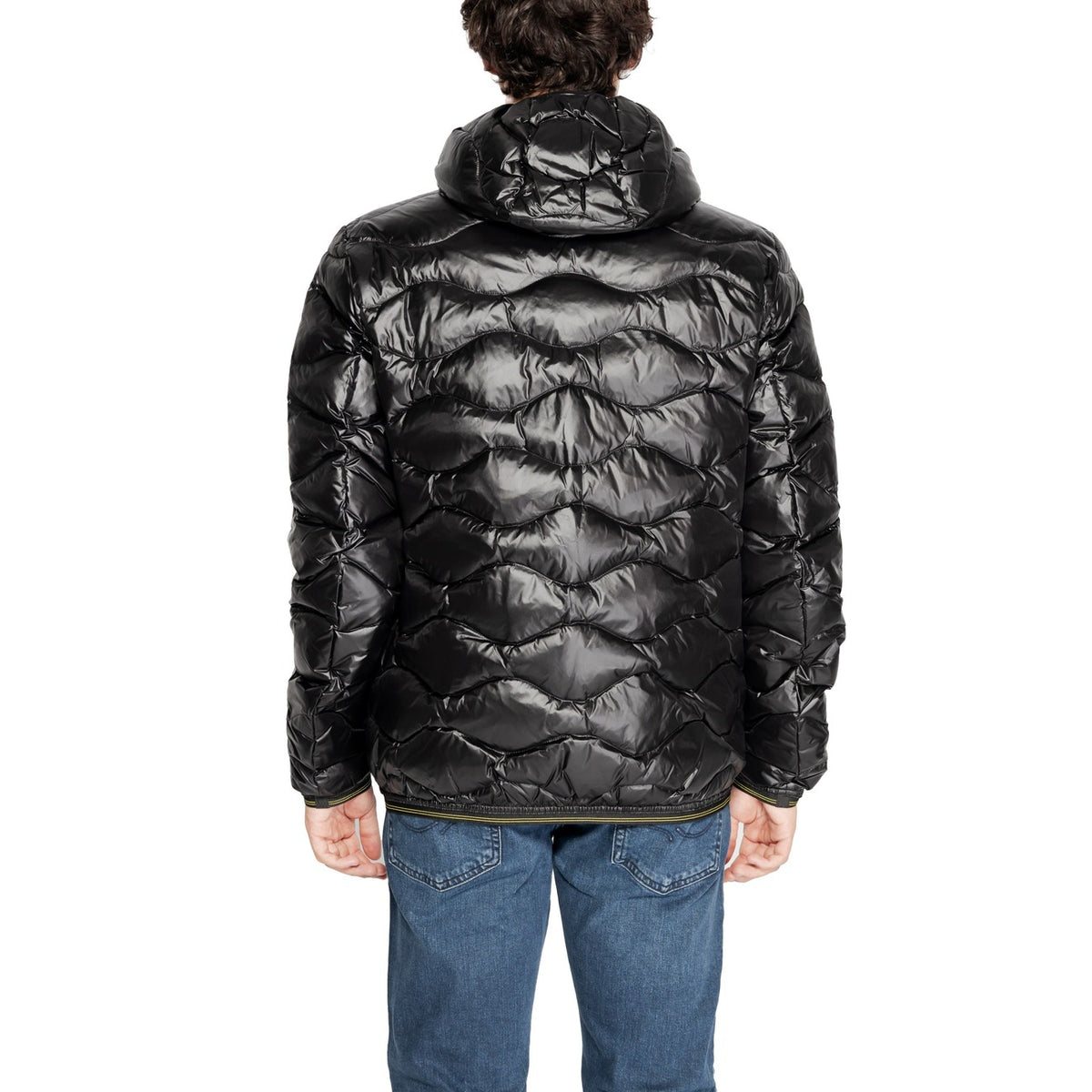 Blauer Gewatteerde jas van nylon met capuchon – Zwart