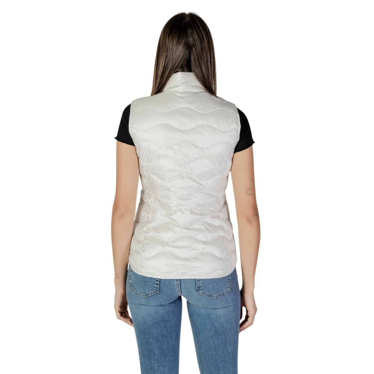 Blauer Gilet met knoopsluiting en hoge hals – Wit