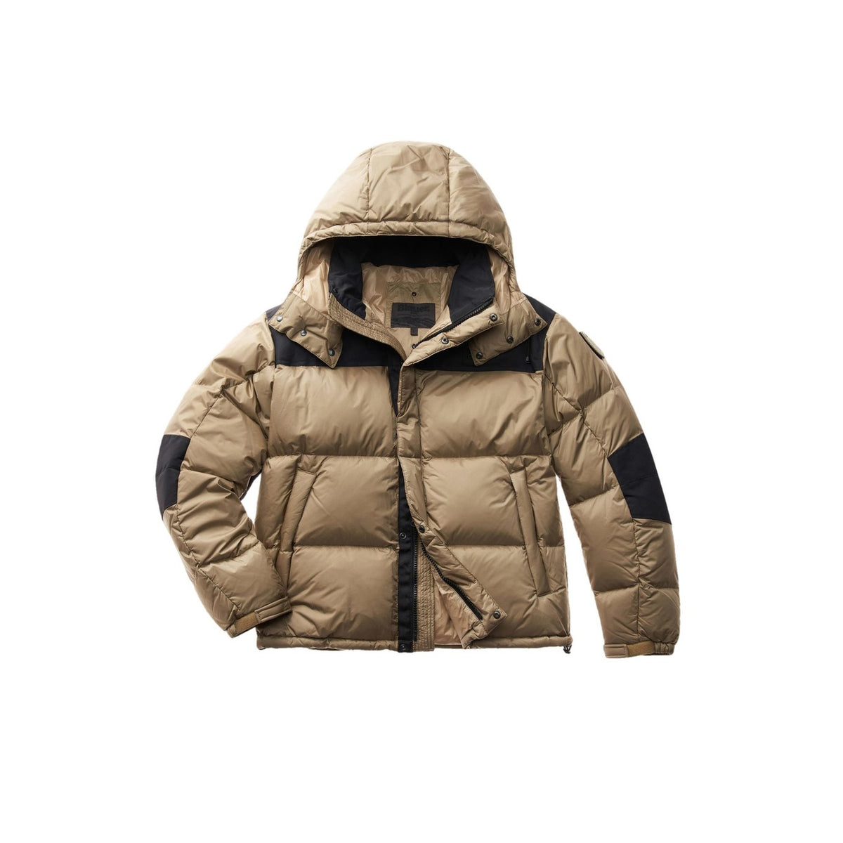 Blauer Gewatteerde jas van nylon met capuchon – Beige