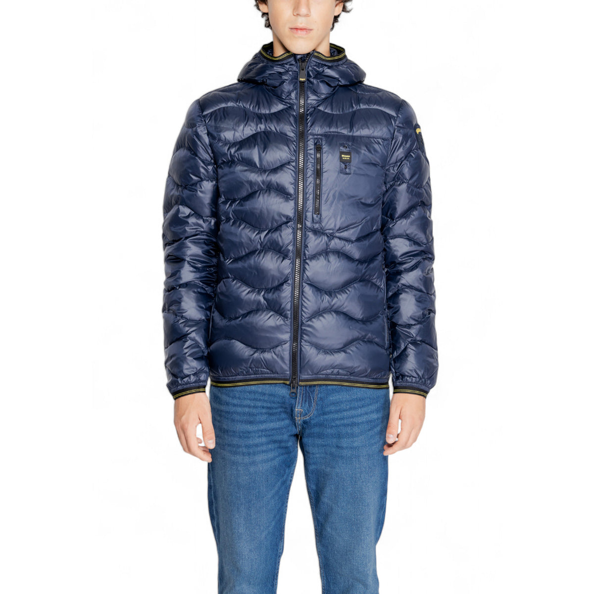 Blauer Gewatteerde jas van nylon met capuchon – Blauw