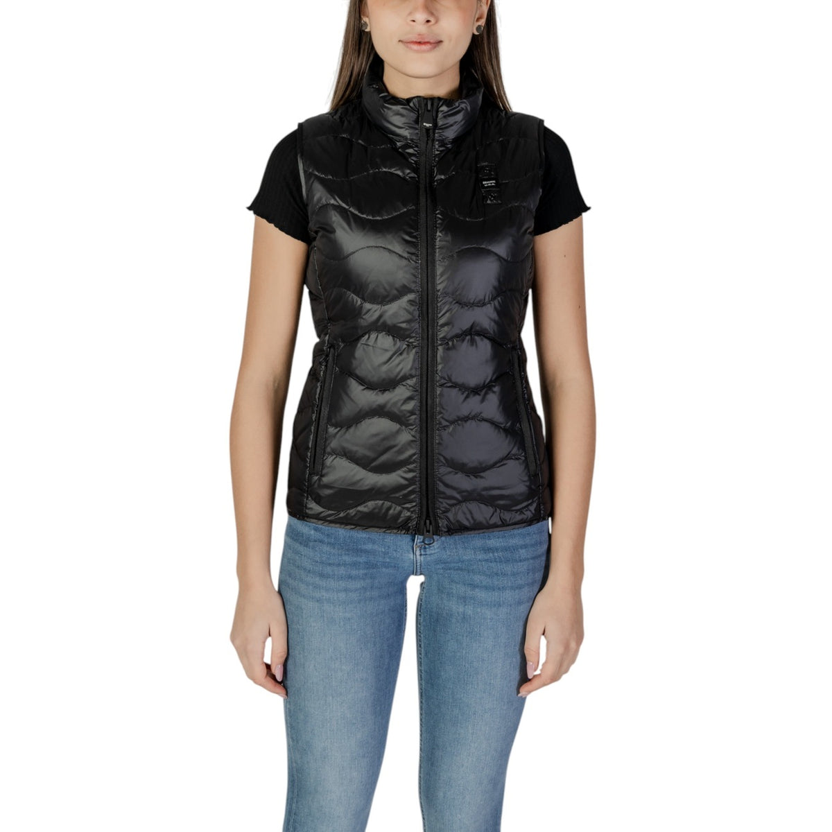 Blauer Gilet met knoopsluiting en hoge hals – Zwart