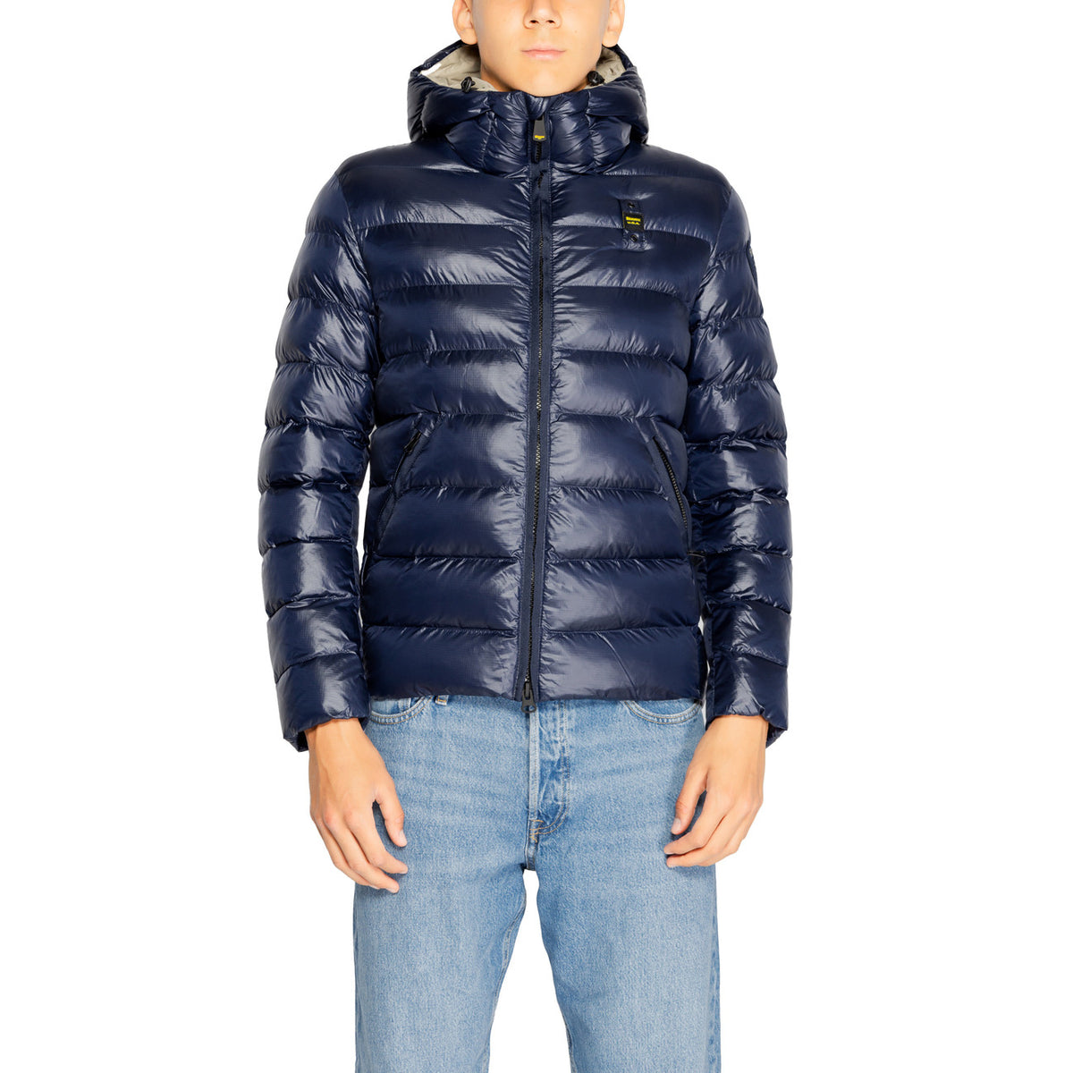 Blauer Gewatteerde jas van nylon met capuchon – Blauw