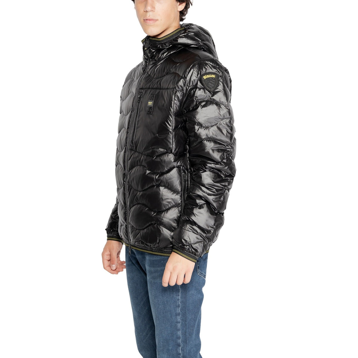 Blauer Gewatteerde jas van nylon met capuchon – Zwart