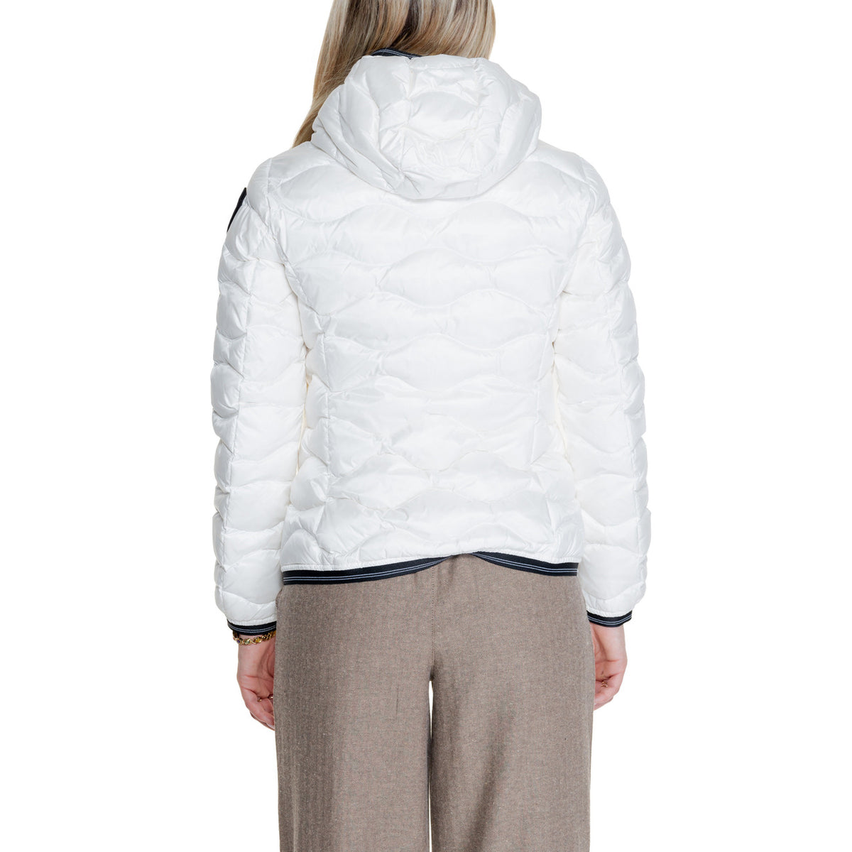 Blauer Gewatteerde jas van polyamide met knopensluiting – Wit