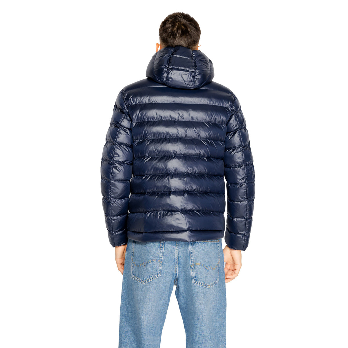 Blauer Gewatteerde jas van nylon met capuchon – Blauw
