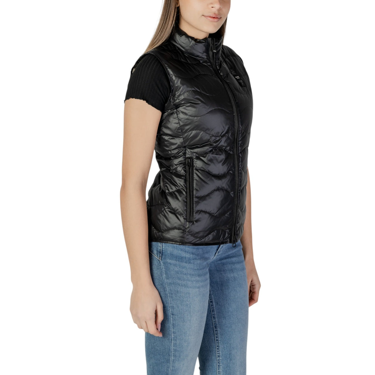 Blauer Gilet met knoopsluiting en hoge hals – Zwart