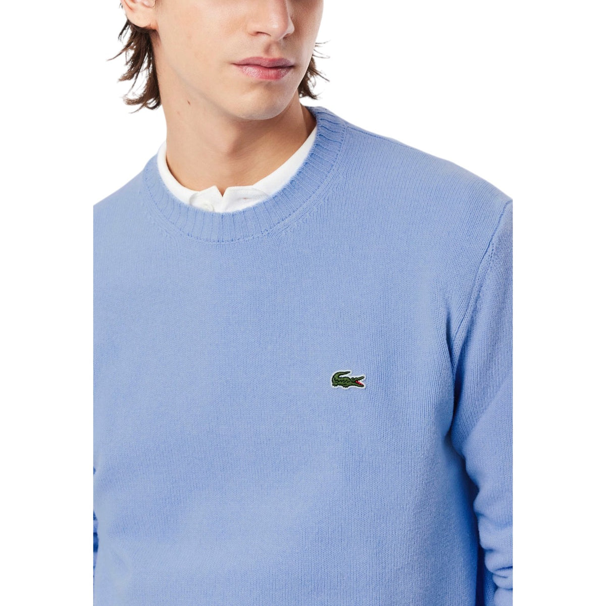 Lacoste Wollen trui met ronde hals – Lichtblauw