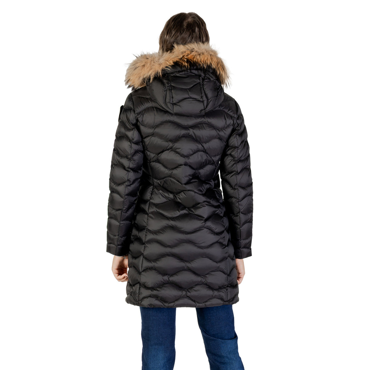 Blauer Gewatteerde jas van polyamide met knopensluiting – Zwart