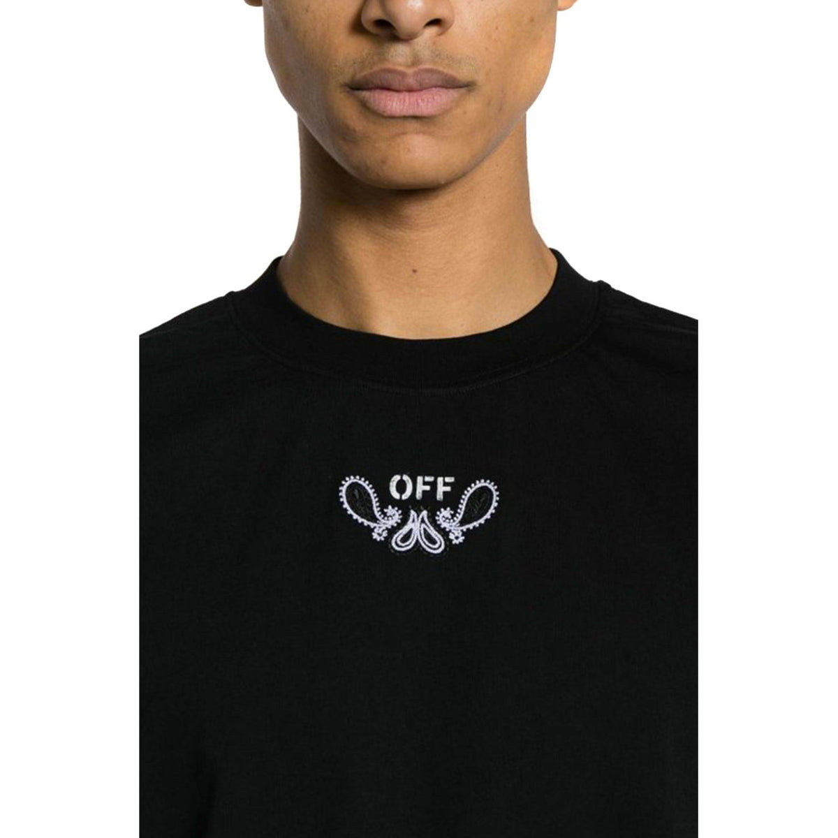 Off-White Katoenen T-shirt met Ronde Hals – Zwart