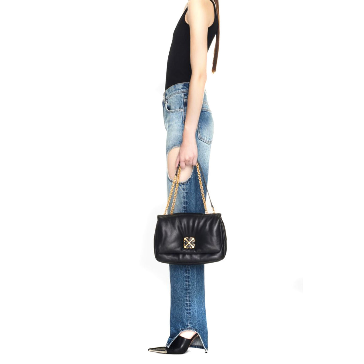 Off-White Leren Schoudertas – Zwart