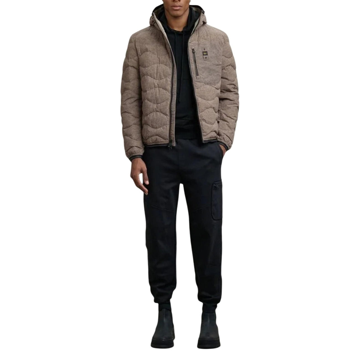 Blauer Gewatteerde jas van nylon met capuchon – Bruin