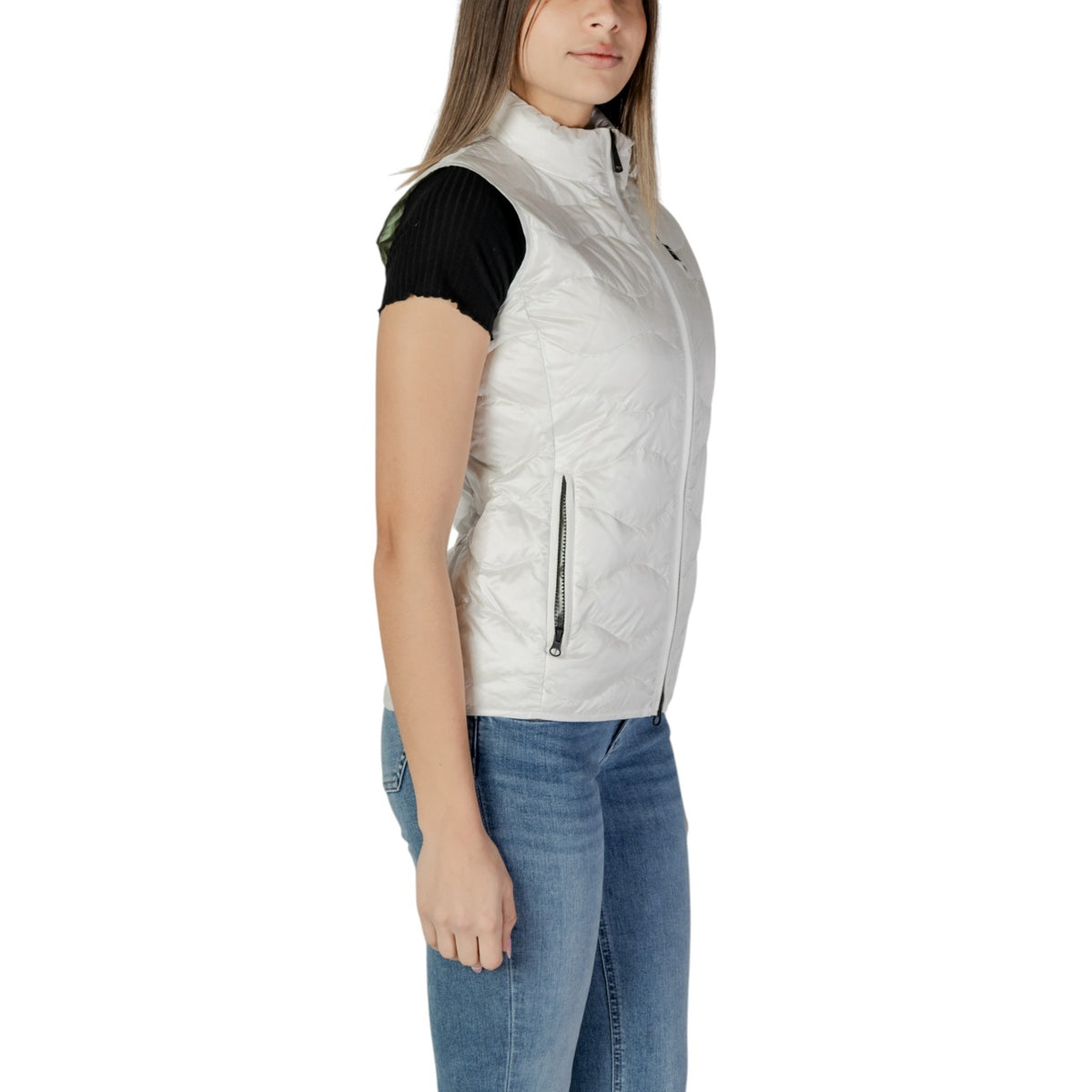 Blauer Gilet met knoopsluiting en hoge hals – Wit