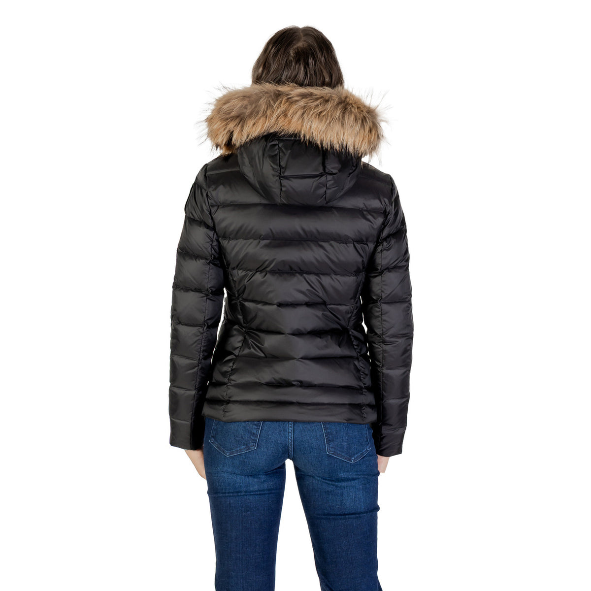 Blauer Gewatteerde jas van polyamide met knopensluiting – Zwart