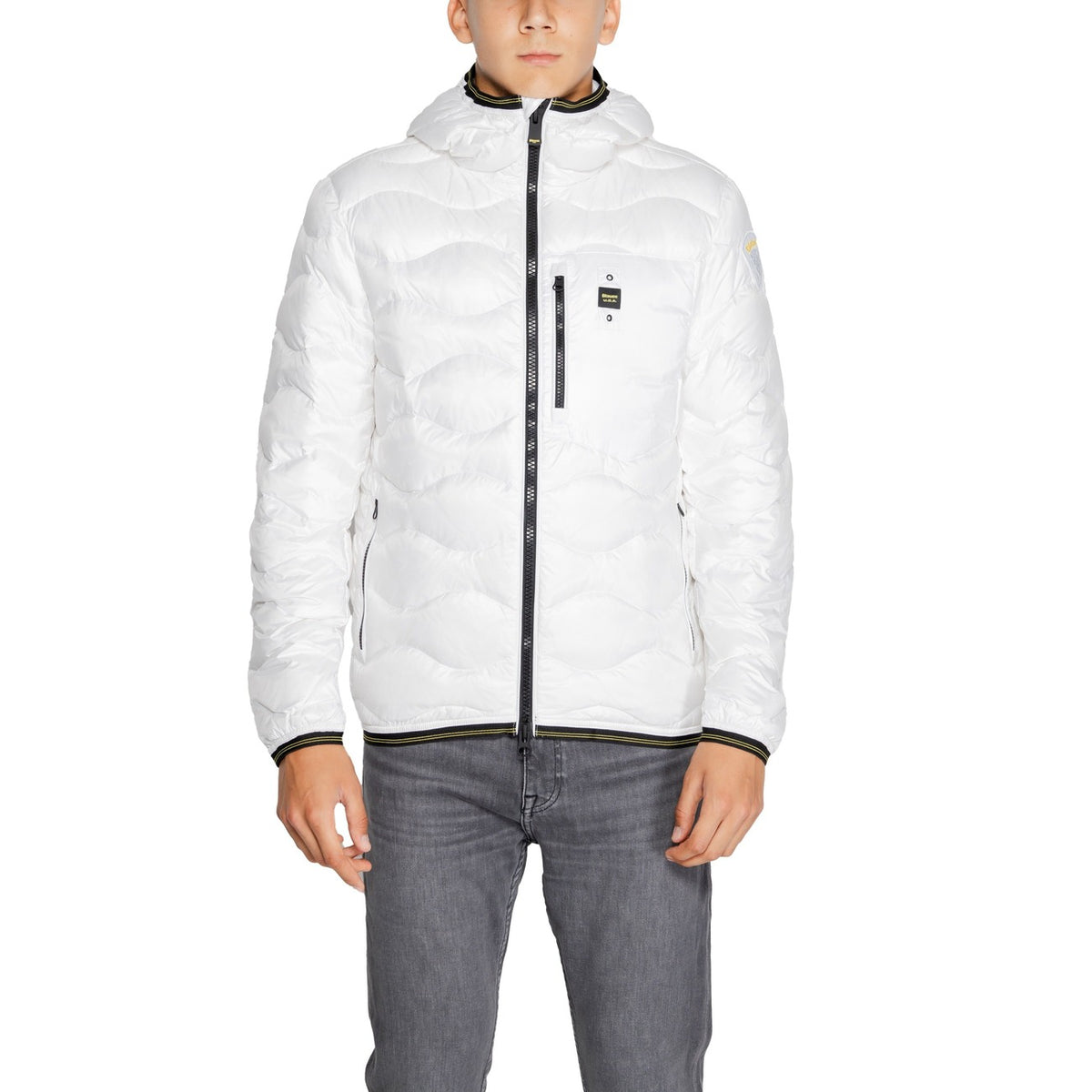 Blauer Gewatteerde jas van nylon met capuchon – Wit