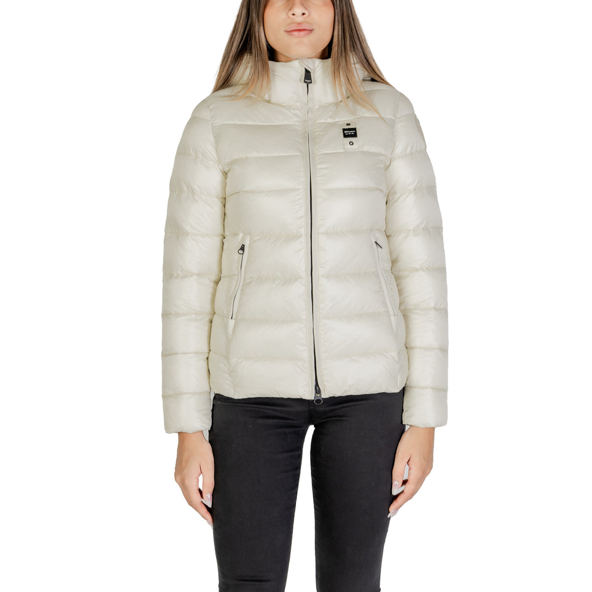 Blauer Gewatteerde jas van polyamide met knopensluiting – Wit