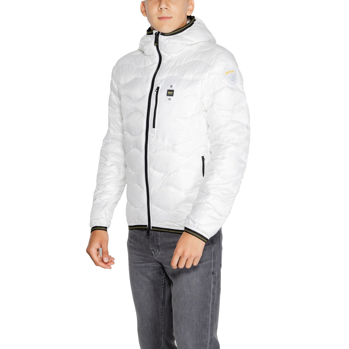 Blauer Gewatteerde jas van nylon met capuchon – Wit