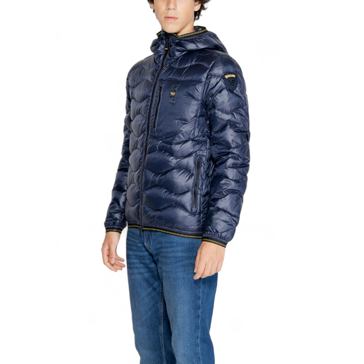 Blauer Gewatteerde jas van nylon met capuchon – Blauw