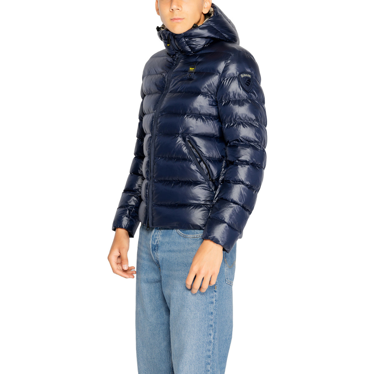 Blauer Gewatteerde jas van nylon met capuchon – Blauw