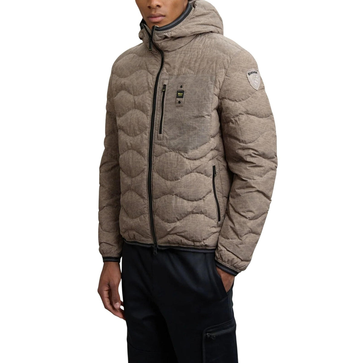 Blauer Gewatteerde jas van nylon met capuchon – Bruin