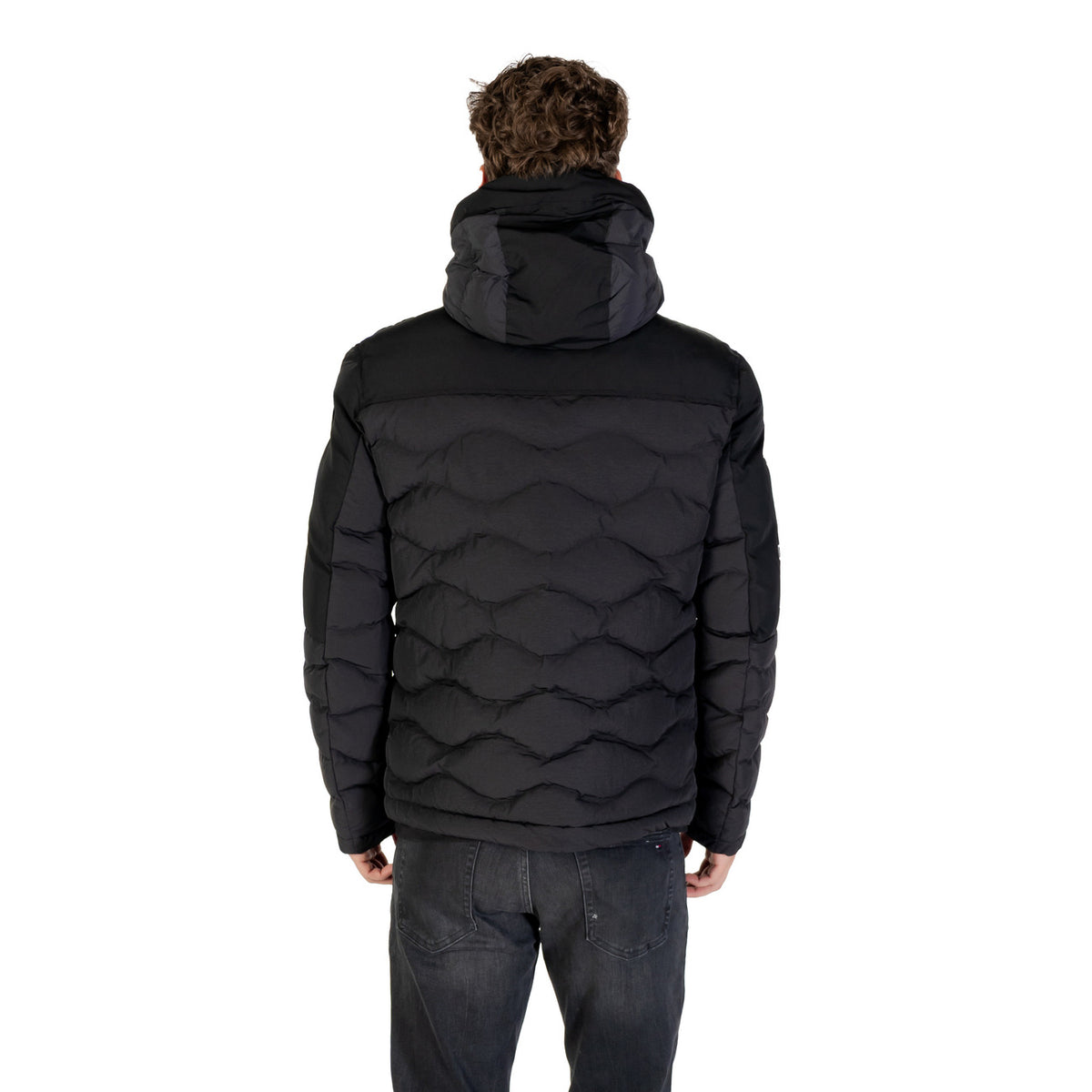 Blauer Gewatteerde jas van nylon met capuchon – Zwart