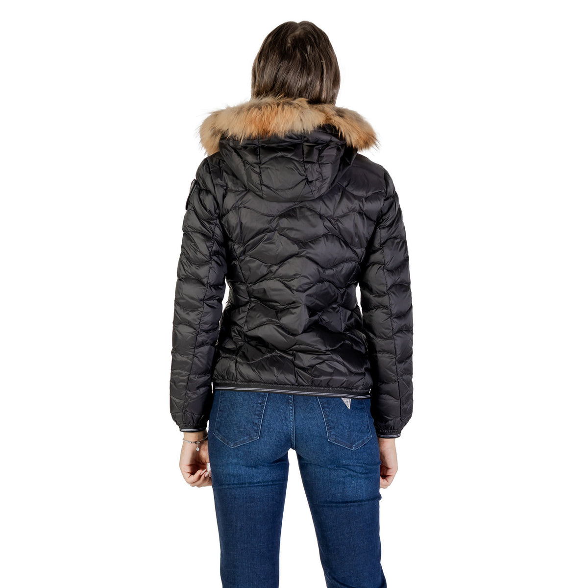 Blauer Gewatteerde jas van polyamide met knopensluiting – Zwart