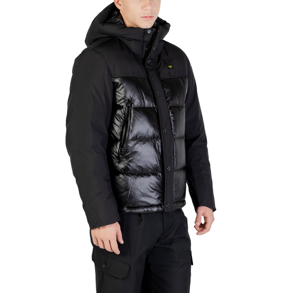 Blauer Gewatteerde jas van nylon met capuchon – Zwart